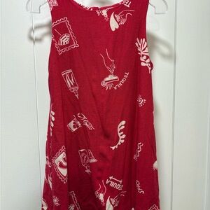 Paper Heart x Anthropologie Red Linen Blend Tequila Print Shift Dress Size Small